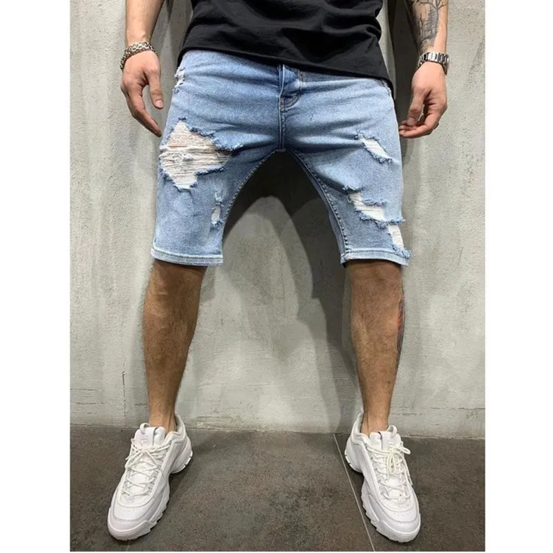 Letnie męskie dżinsowe spodenki Chino Fashion Straight Boy Chudy Runway Krótkie dżinsy Zniszczone Zniszczone Plus Size 220324234s