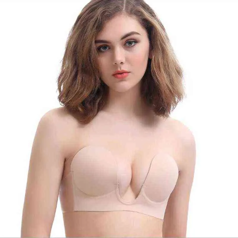 Invisible Push Up Sile Soutien-Gorge Sans Bretelles Soutiens-Gorge Robe De Noce Collant Auto-Adhésif Brasserie Respirant Profond U Soutien-Gorge Sous-Vêtements L220726