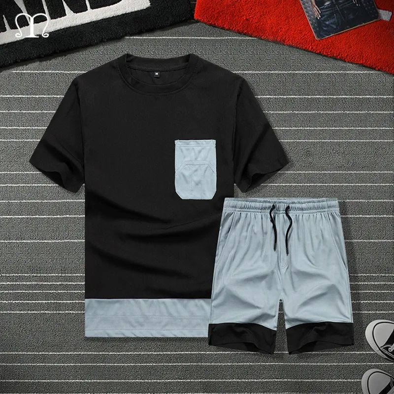 Summer Men Casual Tracksuit Fashion Short Sleeve T Shirt Mane Brand Joggers Herrkläder Set Two Piece Tee Shirts Shorts 220708