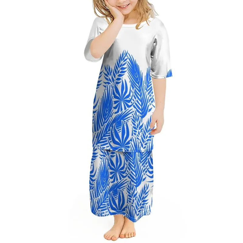 Puletasi Polynesian Tribal Samoan Pattern Printed 2-14 Years Baby Girls Kids Clothes Short Sleeve Girls Dresses 220706