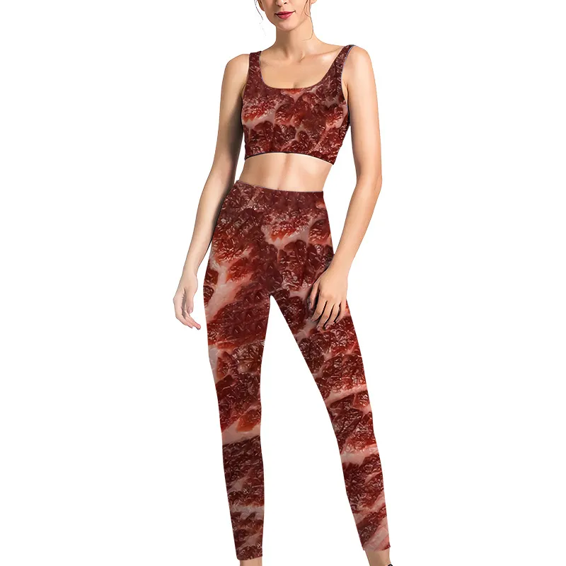 Femmes Leggings Gourmet Steak Impression Sexy Yoga Costume Leggings Sportswear 3D Dames Mince Fitness Vêtements Costume De Sport W220617