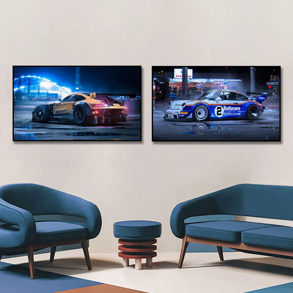 Sport och racingbilsaffisch målning duk tryck nordisk heminredning väggkonst bild för vardagsrum ramfritt