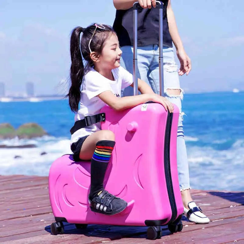 Nouveaux enfants conduisant des bagages de Troie chauds garçons filles voyage chariot alliage assis valise à roulettes Spinner roues J220708 J220708