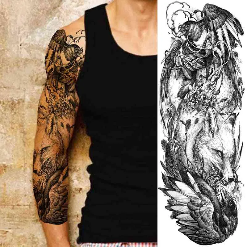 NXY Temporary Tattoo Large Size God s for Women Men Adult Fake Skull Tribal Forest Sticker Sleeve Black Body Art Arm Diy Tatoo 0330
