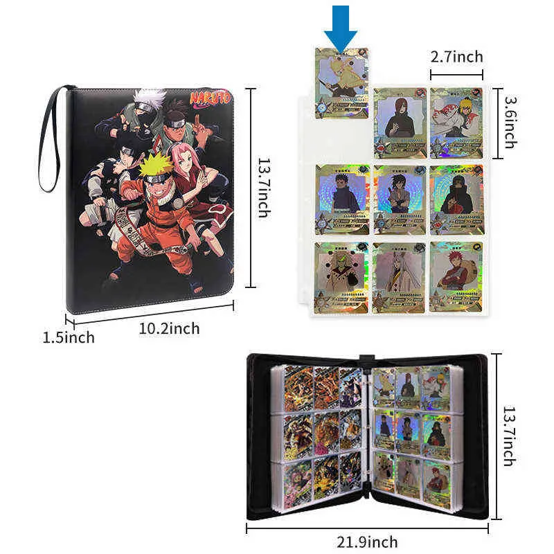 4/9 Pocket Большой альбом Naruto Cards Card Cook Cost 400/540 Коллекция карты Binder Играть игра Папка Папка Загруженный Список Детей Игрушечный Подарок AA220325