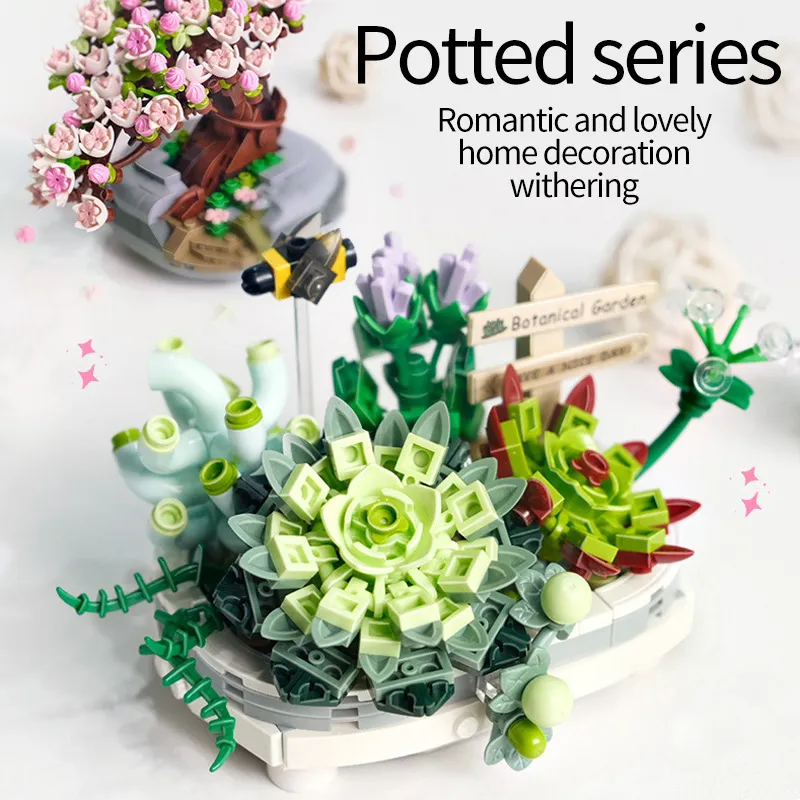 كتل MOC الإبداعية Loz Mini Flower Pott Plant Build City Cherry Tree Decoration Bricks DIY Christmas Boys Kids Toys Ays A220826