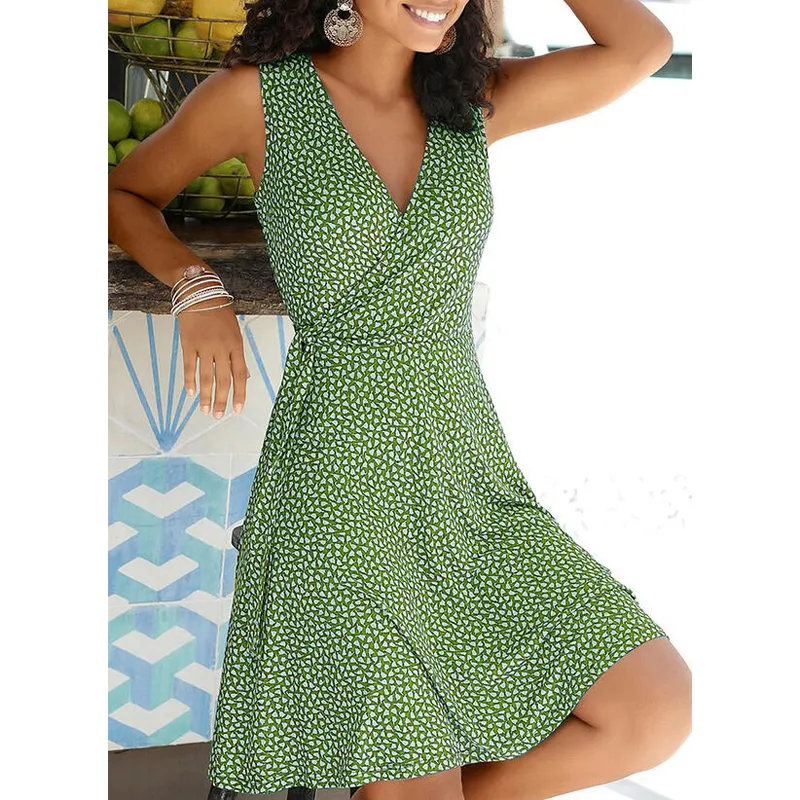 Casual Polka Dot Dress Women V Neck Sleeveless Bandage Beach Dress Summer Bohemian Dresses For Women Clothes S5xl 220705