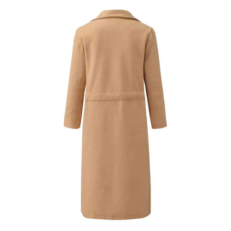 Nya kvinnor vintage långa ärmar Pocket Wool Jacket varm lång överrock outfit Street Style Högkvalitativ jackor Snabbfrakt L220725