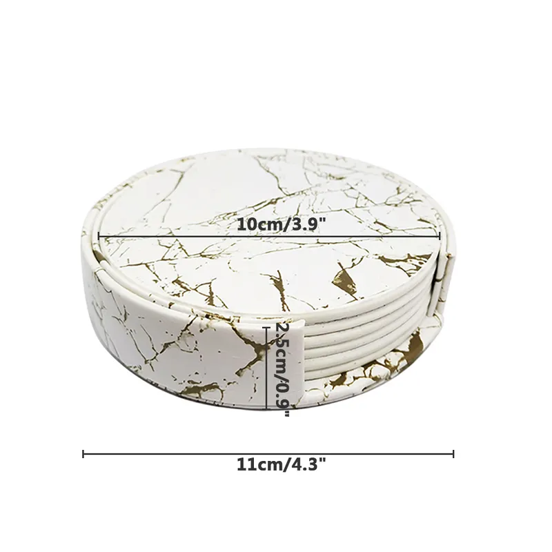 6 stks PU Lederen Marble Coaster Drink Coffee Cup Mat Gemakkelijk te reinigen Placemats Round Tea Pad Table Holder W220406