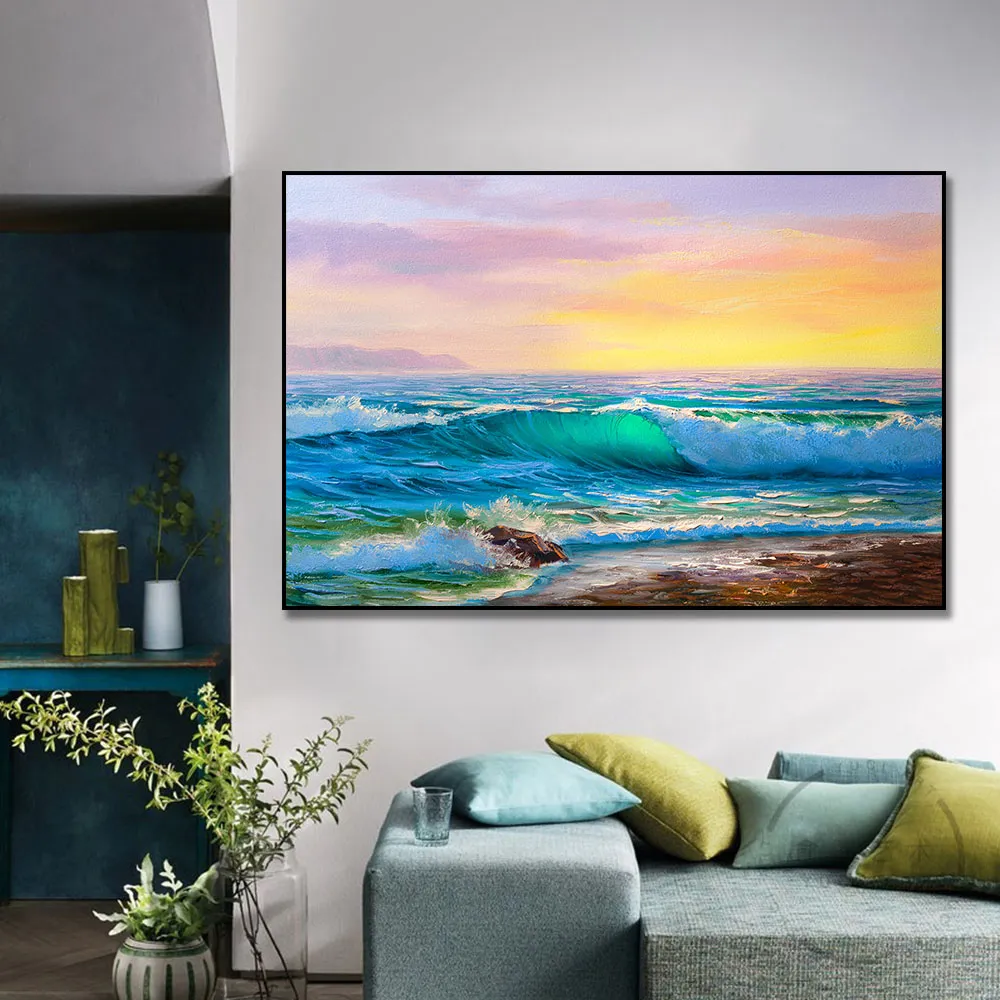 Beach Seascape Wall Art Poster Pittura a olio astratta Stampa su tela Sunrise Immagini su tela la decorazione della parete del soggiorno