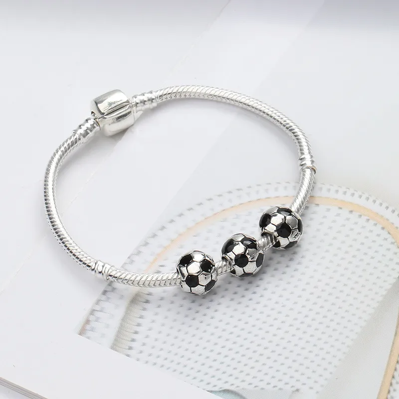 925 Sterling Silver Dangle Charm Football Beads Beads Bead Fit Charms Pulsera de bricolaje Accesorios de joyería463935222