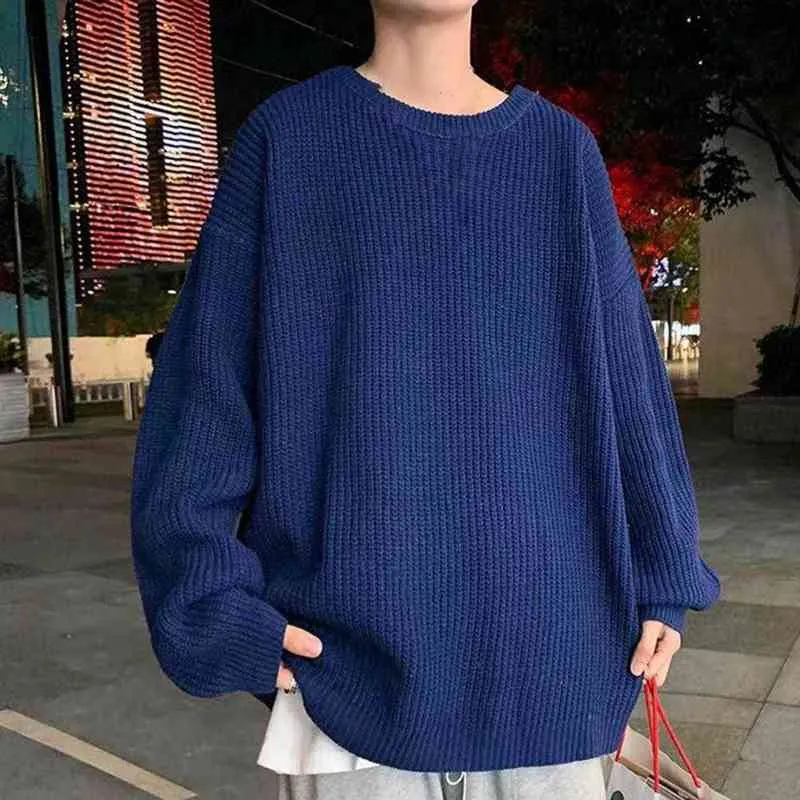 Maglione coreano moda uomo abbigliamento tinta unita girocollo oversize maglione lavorato a maglia invernale casual streetwear L220730