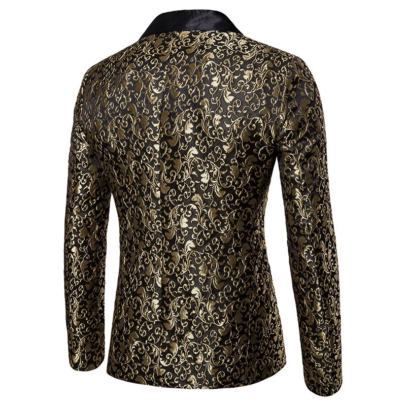 Gold Jacquard Bronzing Floral Blazer Men Brand Mens Patchwork One Button Blazer Jacket Party Stage Singer Costume Homme 220812