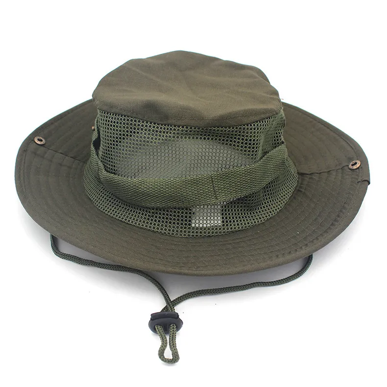 Camo Boonie Wide Brim Hats com malha para homens Mulheres Militares Tactical Wides Brims Chapéus Bucket Jungle Cap para pescar Safari