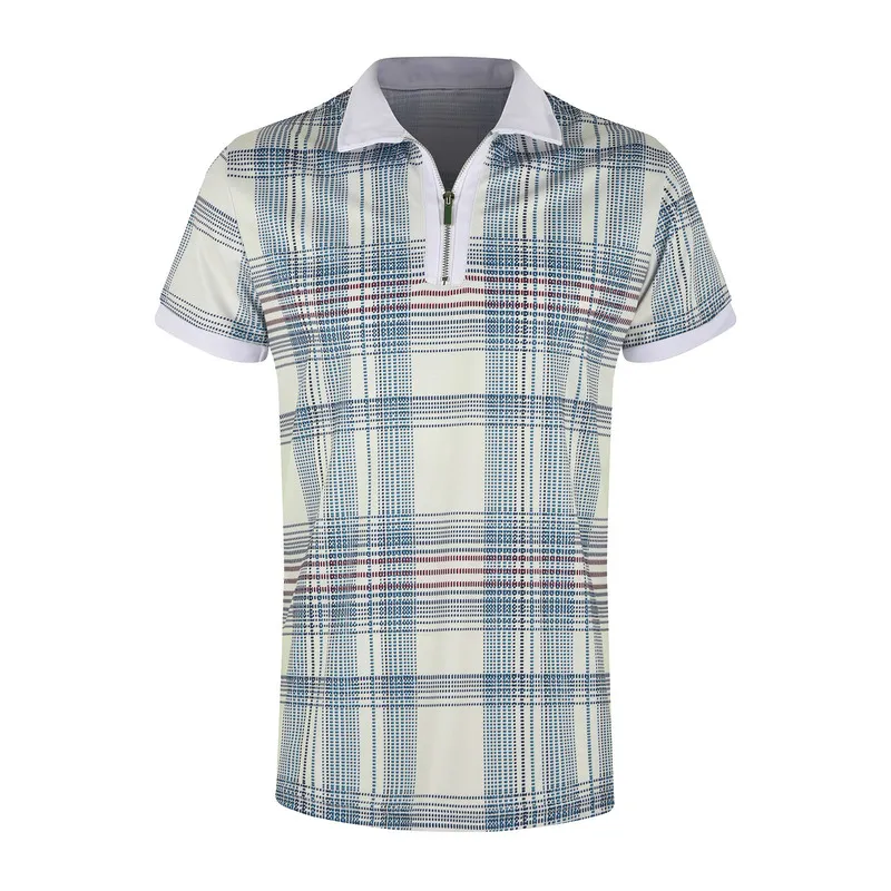 Summer Chic Plaid Casual Mens Short Sleeve Polo Shirts Patchwork TurnDown Collar Zipper Design Men Print Tops Pullovers 220614