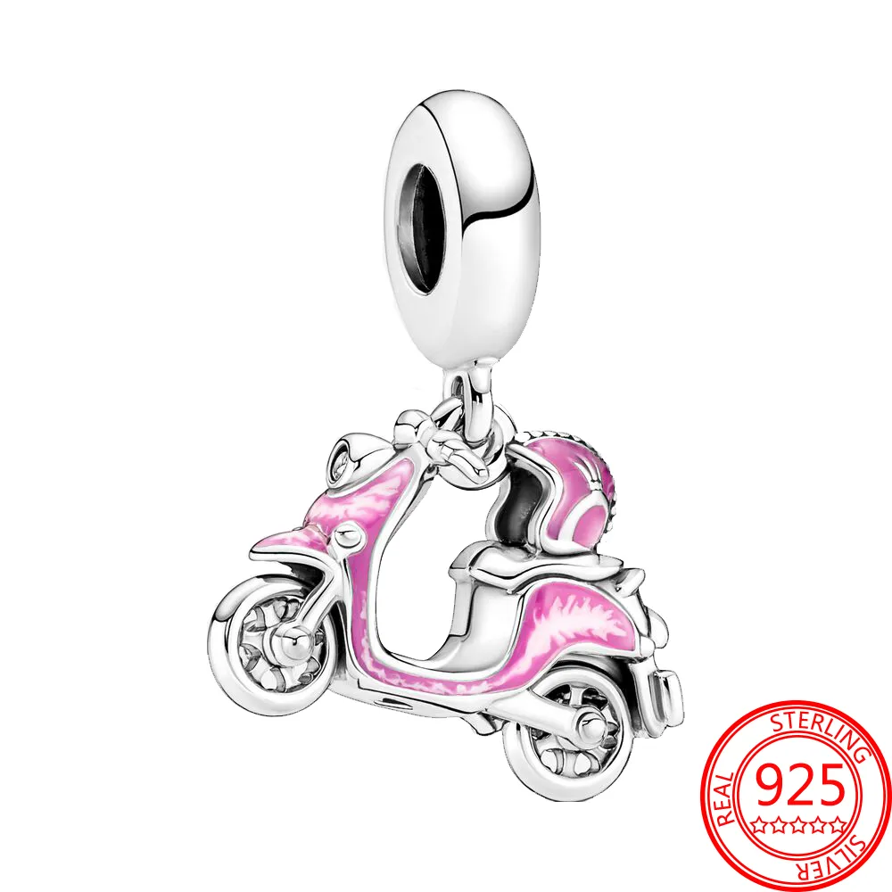 Nieuwe populaire 100% 925 Sterling Silver Charm Pink Heart Leuke hoofdtelefoon Charme voor Pandora -armbanden en kettingen geschenken DIY -sieraden voor meisjes