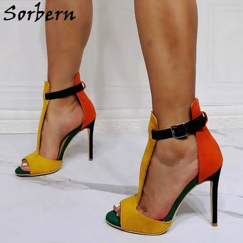 Sorbern الكلاسيكية النساء الصنادل t- حزام الخناجر الطرف الكعوب النساء الأحذية عارضة مخصصة متعدد الألوان