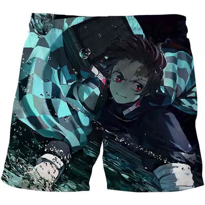 Kimetsu No Yaiba Anime Demon Slayer Pantalones cortos impresos en 3D Hombres y mujeres Estilo universitario Versión coreana de Wild Loose Wide