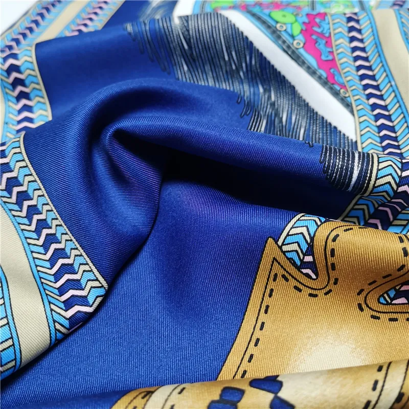 Manual de mão enrolado sarja lenço de seda feminino colorido sela impressão lenços quadrados echarpes foulards femme envolve bandana hijab 90cm 902758