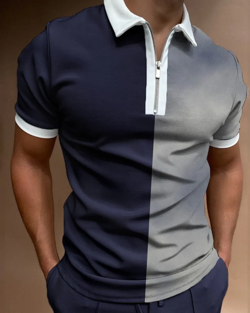 Men Polo koszule Summer High Quality Casual Marka krótkie solidne koszule męskie Town Kołnierz Zippers Tees Tops 220621