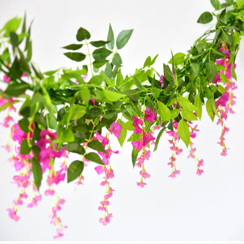 Dekorativa blomkransar 2x 7FT konstgjorda blåregn Rose Vine Garland Plants 220823