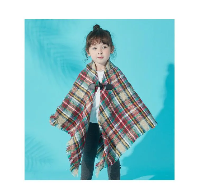 Scarves Autumn And Winter Girls Fringed Plaid Fashion Ethnic Style Horn Buckle Shawl Cute Cloak Warm Scarf 