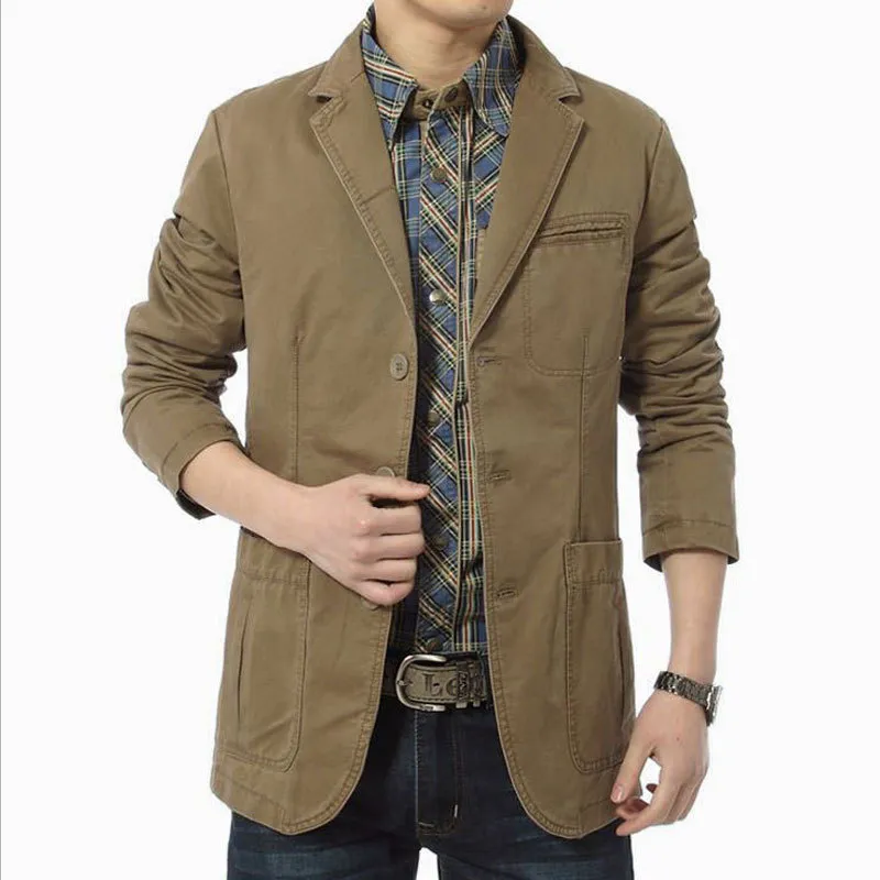 Spring Autumn Blazer Men Casual Cotton Denim Jackets Slim Fit Luxury Suit Coat Army Military Blazer Casaco Masculino Outwear 4XL 220801