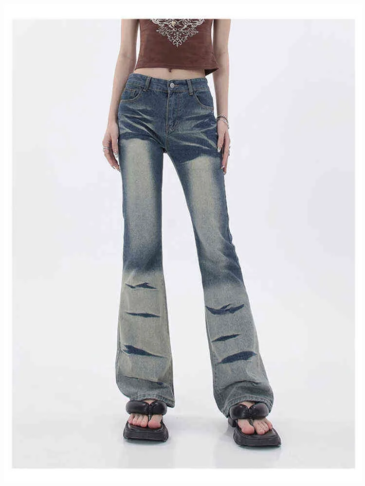 Jeans à micro-lames de couleur contrastante taille haute Summer Hot Girl Design Pantalon en denim slim à jambes larges et droites T220728