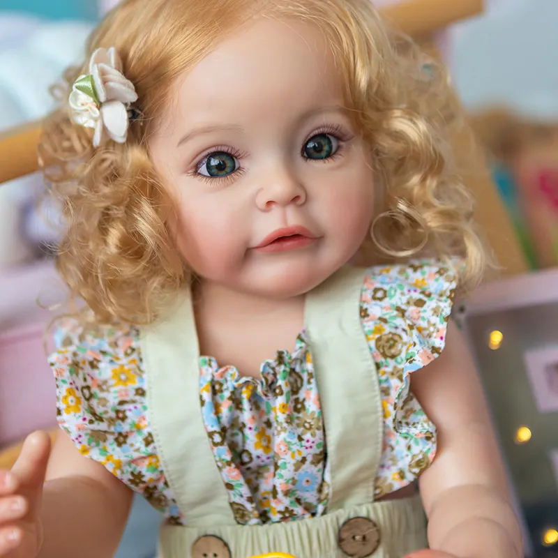 55 cm Reborn Toddler Doll Girl Princess Sue-Sue Handdetailed Paiting Rooted Hair Waterproof Full Silicone Body Dolls for Girls 220505