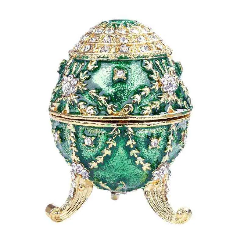 Lüks Yeşil Faberge Paskalya Yumurtası Rus Kraliyet Kılıfı Bacak Mücevher Kutusu Tutucusu Kolye Bilezik Masa Dekorasyonu H220505