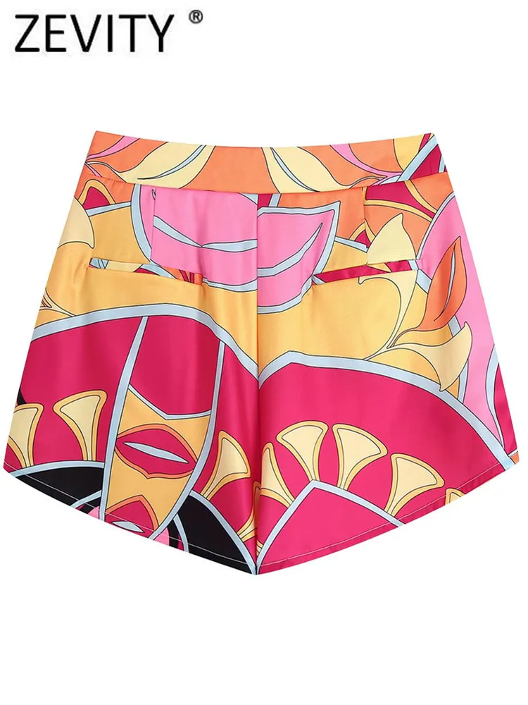 Zevity Mujeres Vintage Contraste Color Impresión Bermudas Shorts Lady Side Zipper Casual Slim Chic Pantalone Cortos P425 220509