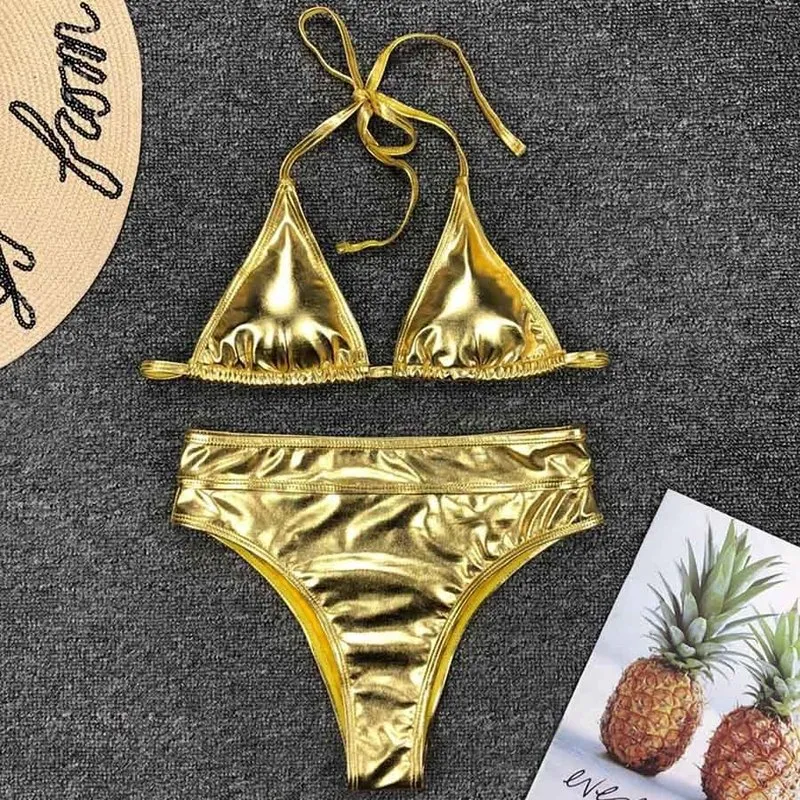 Brillant or argent 1 pièce maillot de bain femmes maillots de bain femme baigneur col en V maillot de bain Monokini