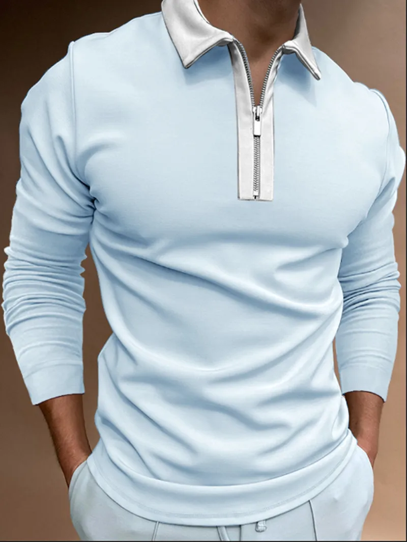 Herfst Mannen Polo Shirts Casual Mode Lange Mouwen Plaid Schuimende Afdrukken Polo's Turn-Down Kraag Zippers Tees Heren U.S Big Size 220408