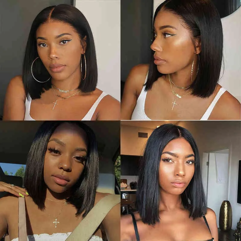 Brazilian Wigs for Women Human Hair Remy Bone Straight Bob Lace Front Frontal 13x6x1 Nature Color 4x1 T Part Wig 220609
