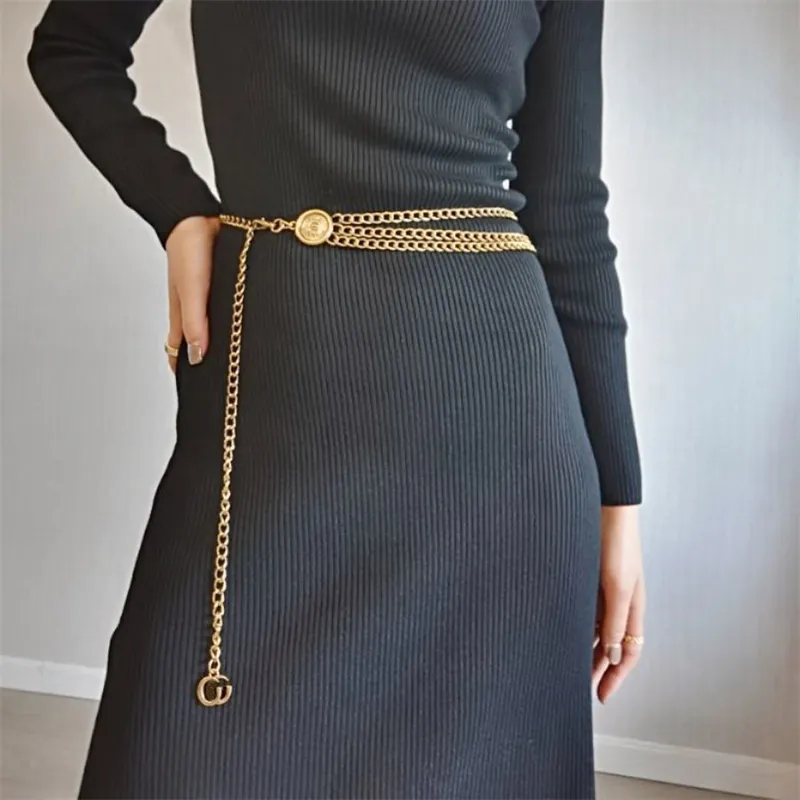 Cinturones de cadena Cinturón de diseñador para mujer Marca de lujo Mujeres Decoraciones en capas Cinturones con faldas Suéteres Trajes Metal Cintura delgada Metal gi265h