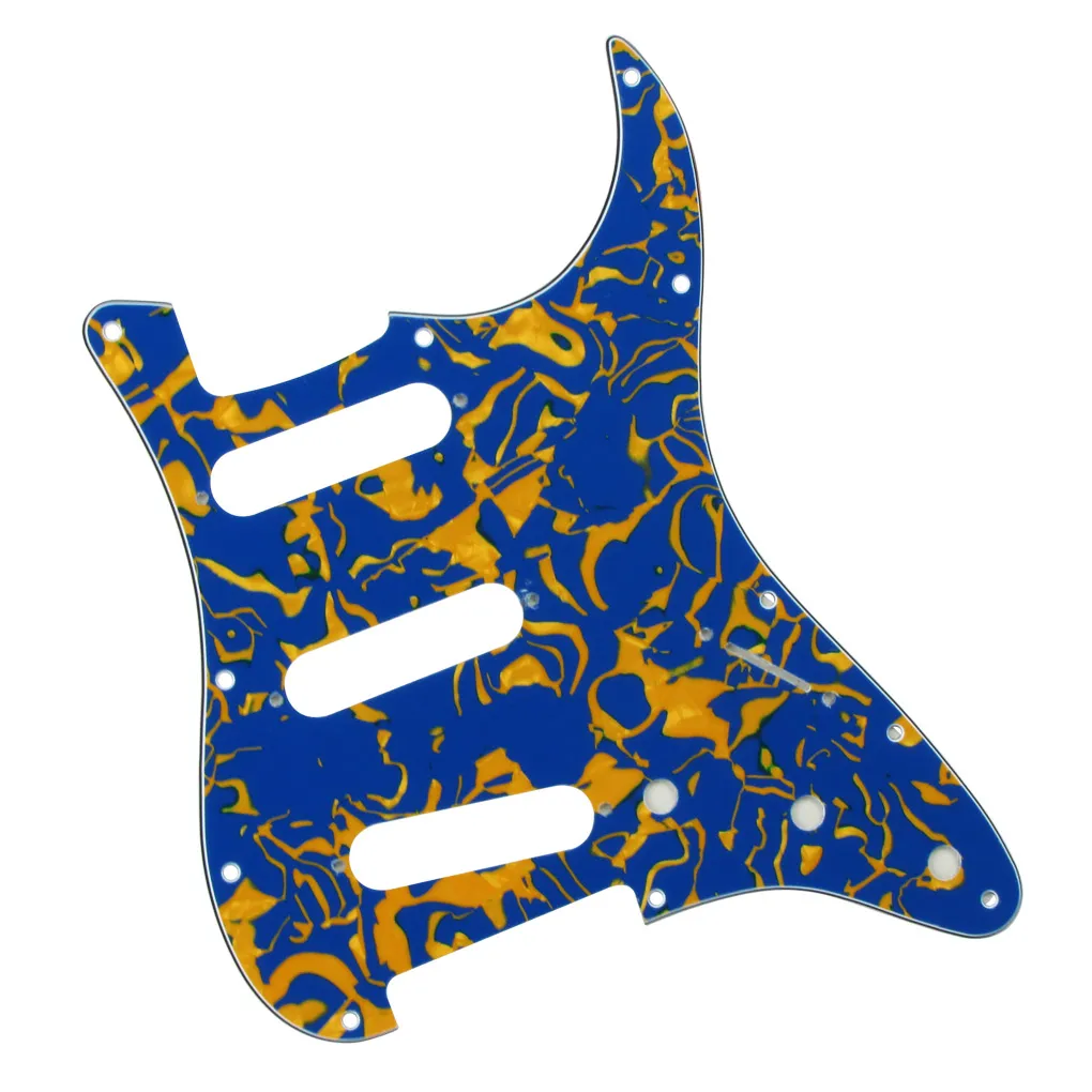 1 jeu de plaques à gratter SSS Pickguard à 11 trous, coque bleue et jaune, vis de plaque arrière pour guitare électrique