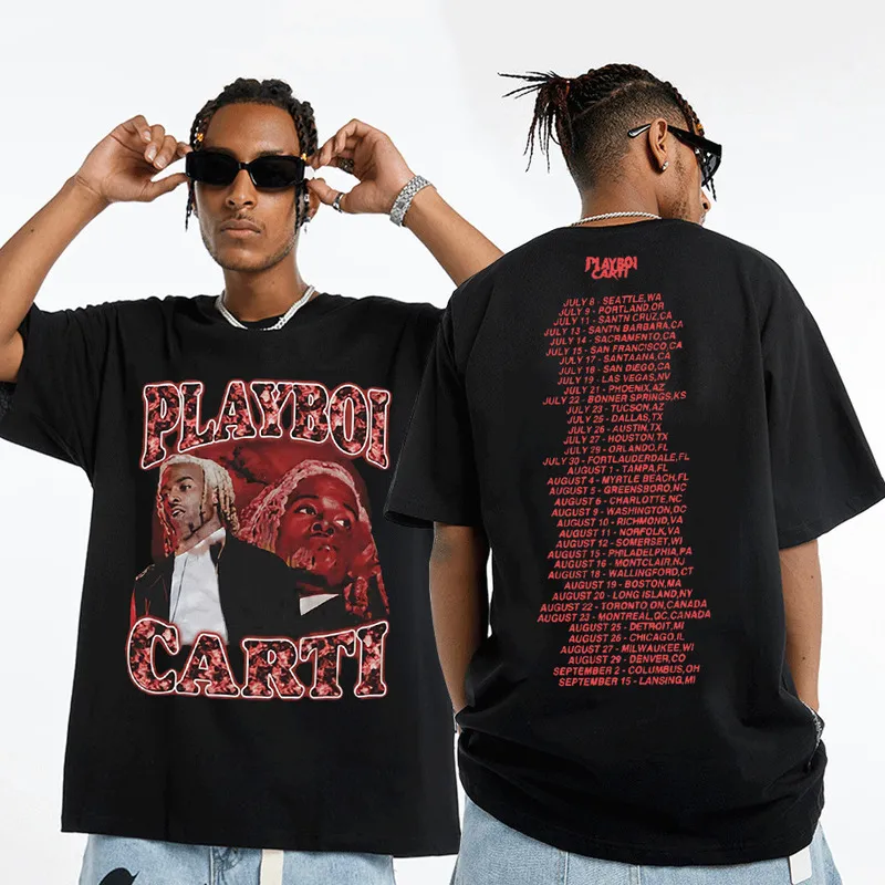 랩 playboi carti 유럽과 미국의 거리 빈티지 힙합 tshirt 남자 짧은 소매 면화 t 셔츠 음악 티 셔츠 의류 220629