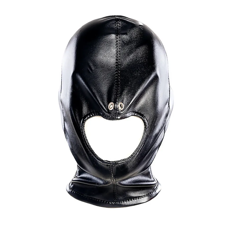 CamaTech PU Leather Hood Hoofddeksel Bondage Games voor volwassenen Fetisj Open Mond Neus Vol gezicht Masker voor BDSM Role Play Sexy Toys