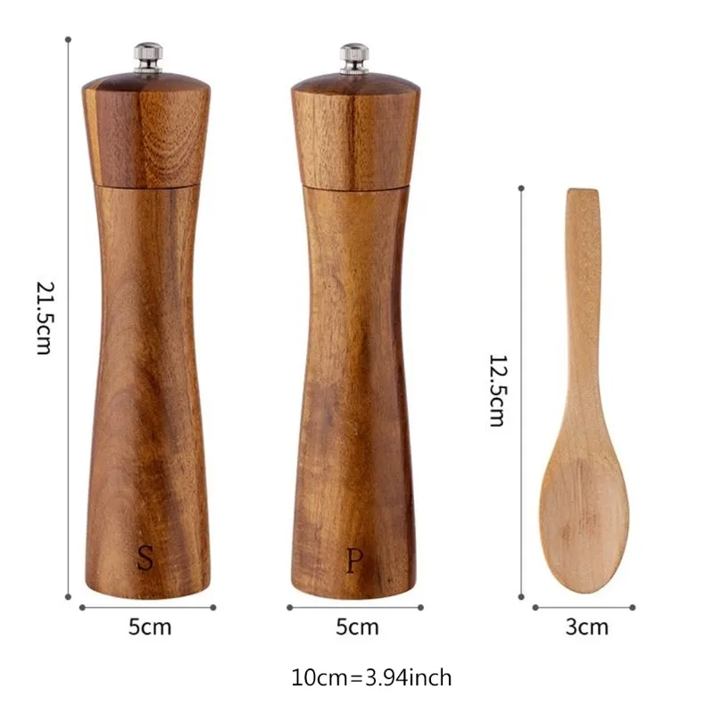 Acacia Wood Salt و Pepper Grinder مجموعة يدوي مطحنة مطحنة الفلفل مع مطحنة ملعقة ملح شاكر للشواء 220527