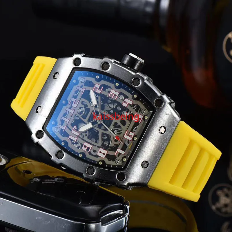 O novo relógio de quartzo de luxo de 3 pinos moldura transparente relógio automático masculino designer de pulso reloj hombre3119
