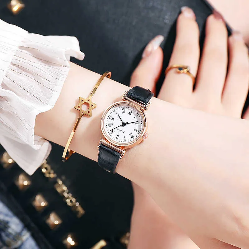 Moda Escala Romana Small Dial Mulheres Assista Pu Couro Simples Fino Strap Quartz Women's Watch