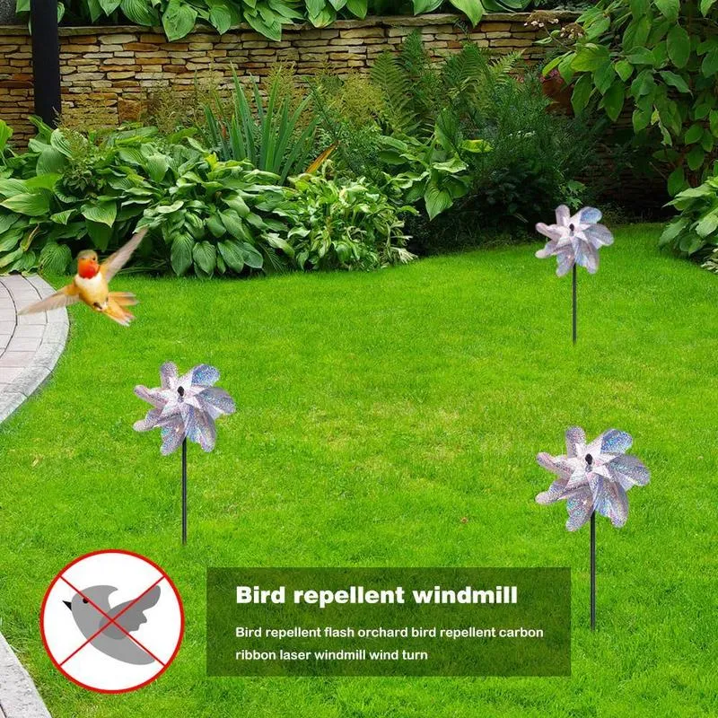 1 10 pezzi repellente uccelli mulini a vento spinner fai da te deterrente uccelli girandole in argento 7 foglie giardino esterno prato decorazione del cortile 220721