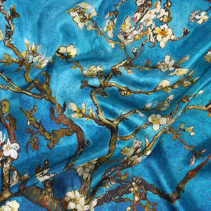 Van Gogh زيت الرسم المشمش زهور الحرير واشن وامدة مصمم شجرة شال الطويل باندانا فولارد فيث فاخرة الحجاب الأوشحة 180cm7407033