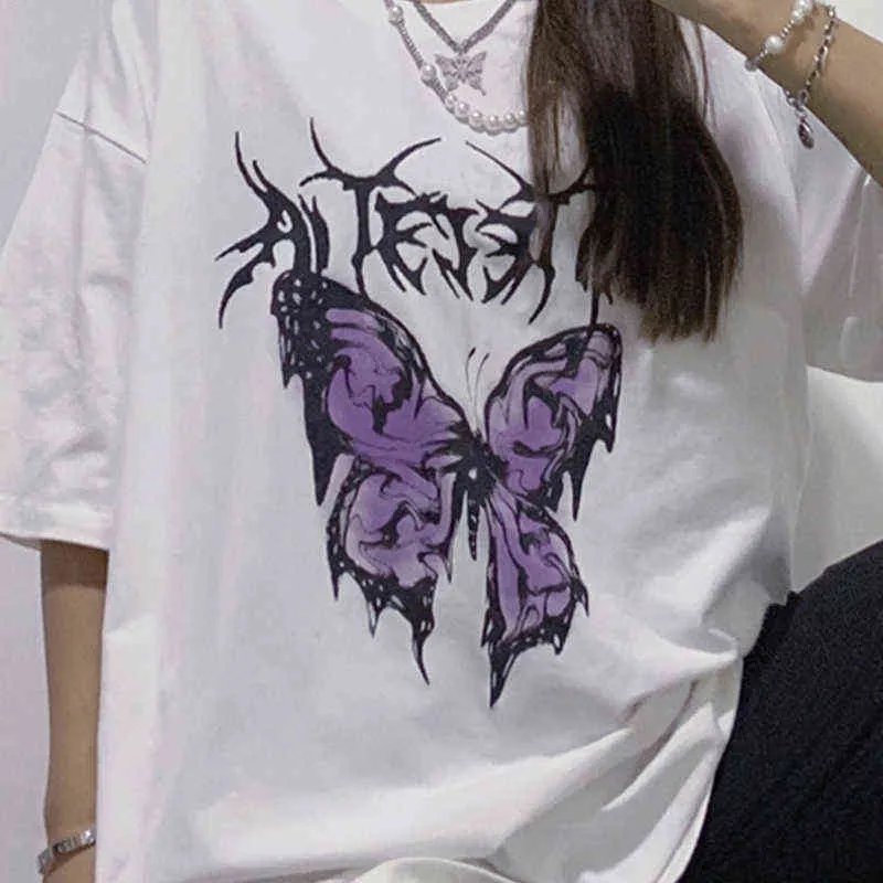 Blusa masculina impressão de borboleta de tamanho grande camiseta harajuku colheita de top women roupas kawaii streetwear roupas de manga curta g2205512