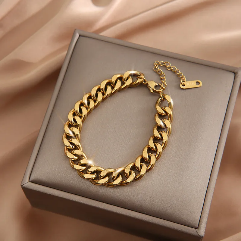 DIEYURO 316L нержавеющая сталь мода звено цепи браслет для женщин изысканный золотой цвет браслет ювелирные изделия девушка подарок 220808