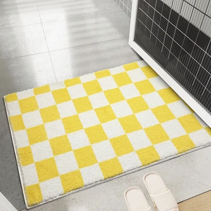Checkerboard badrumsmatta förtjockas utan halkfri badmatta absorberande ingångsdörrat för sovrum mattan heminredning golvmattor 220504