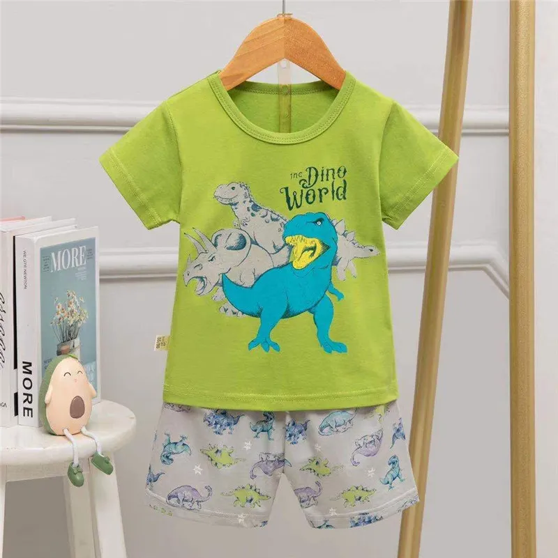 Pigiama dinosauro ragazzi Abbigliamento in cotone bambini Pigiama squalo bambini T-shirt da neonato T-shirt pigiama maniche corte Set morbidi bambini 220706