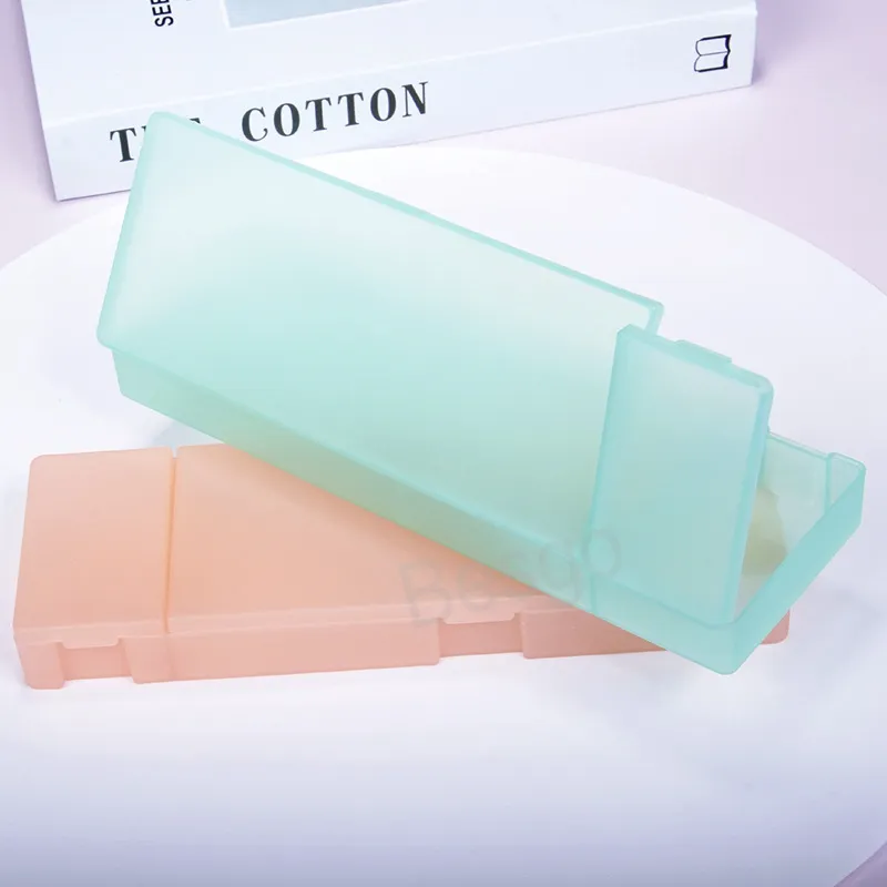 Solid Color Plastic Pen Box Double Grid Student Pencil Case Scrub Translucent Rectangle Pen Boxes School Stationery Supplies BH7034 TYJ