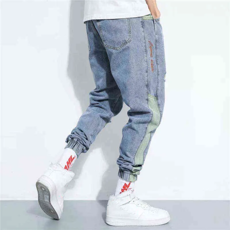 Mode rippade jeans för män 2020 nya fyra säsong lösa harem jeans streetwear hip-hop stil hål byxor elastiska midja byxor g0104