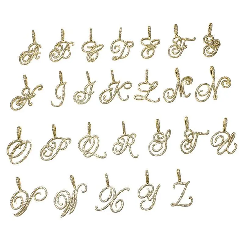 Chains A-Z Cursive Letter Pendant Iced Out Cuban Necklace For Women Initial Zircon Link Chain Choker Rock Hip Hop JewelryChains El261w